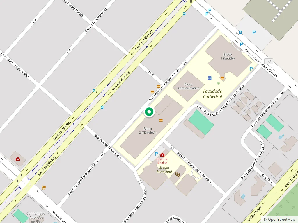 Mapa da localização do Colégio Cathedral, na Rua Francisco Paulino da Silva, 215, bairro Caçari, ao lado do campus da Faculdade Cathedral